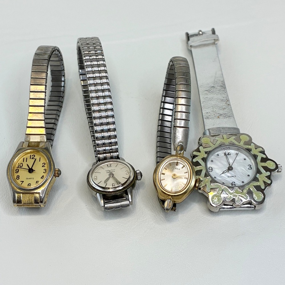 Vintage Timex Wyler Quartz Watch Repair Lot 4pc Stainless Expansion Snowflake